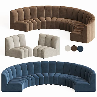 Modern Curved Sofa Set With Matching Armchairs And Brown Beige Blue Color Options 3d model