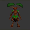 Humanoid Tree Creature With Red Trunk Body And Green Leaf Canopy Head