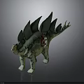 Green Stegosaurus Dinosaur Model With Bony Plates Red Pattern And Realistic Texture 3d model
