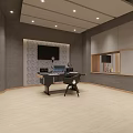 Spacious Room With Large Windows Light Wooden Flooring Wooden Wall Decor Monitor Stand And Chair