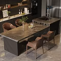 Modern Kitchen Interior Design With Island Counter Brown Chairs Green Plant And Dark Cabinets