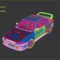 Blue Sporty Car With Rear Spoiler And Gold Alloy Wheels Design