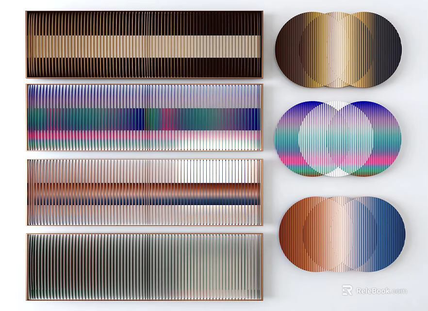 Stylish Modern Wall Decor Featuring Rectangular Oval Shapes With Colorful Striped Patterns 3d model
