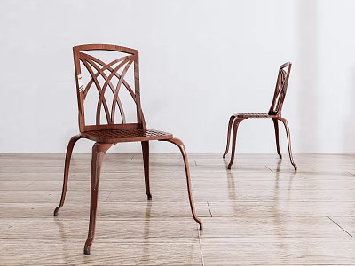 Brown Leisure Chairs with Crossed Pattern Design in Bright Room with Wooden Floor 3d model