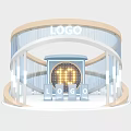 Modern Exhibition Booth With Circular Design Transparent Walls And Lighted LOGO Center