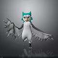 Friendly Anthropomorphic Owl 3D Character Model With Teal Head White Body And Spread Wings