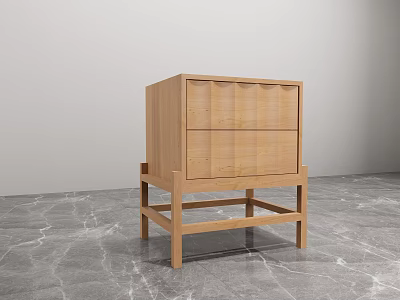 Modern Wooden Bedside Table With Two Drawers And Square Legs Design 3d model