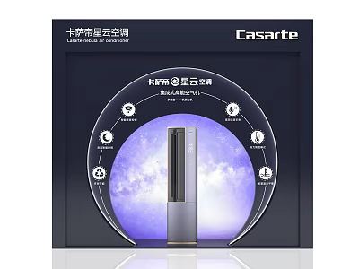 Modern Window Display for Casarte Nebula Air Conditioner with Icon Elements and Purple Background 3d model