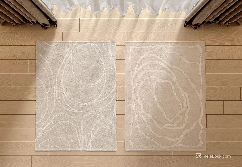 Two Square Rugs With Simple Curved Patterns On Wooden Floor 3d model