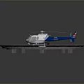 White And Blue Helicopter Parked On Circular Helipad With Steps 3d model