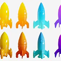 Eight Vibrant Rocket Shaped Dolls In Yellow Orange Blue And Purple Colors 3d model