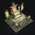 Cartoon Style Throne Scene With Decorative Steps Torches And Banners