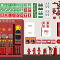 Fire Equipment Collection Featuring Mini Fire Station Signs Extinguishers Hydrants And Helmets 3d model