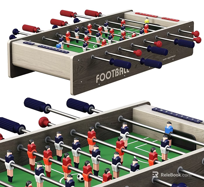 Foosball Table With Wooden Frame Green Playing Surface And Red Blue Players 3d model 