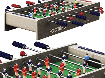 Foosball Table With Wooden Frame Green Playing Surface And Red Blue Players 3d model
