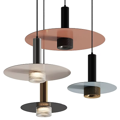 Modern Pendant Lights With Disc Shaped Shades Copper Black Light Metallic Bases And Illuminated Glass 3d model