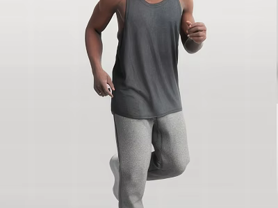 Man Running Outdoors Wearing Gray Tank Top And Gray Sweatpants 3d model