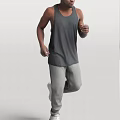 Man Running Outdoors Wearing Gray Tank Top And Gray Sweatpants