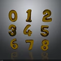 Glossy Golden Numbers Zero to Eight Arranged in Three Rows with Reflections 3d model