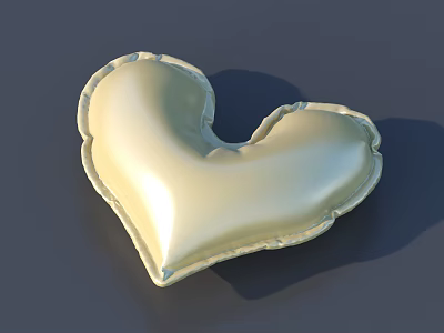 Cream Colored Heart Shaped Pillow With Shiny Surface And Stitched Edges 3d model