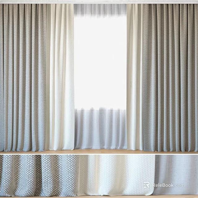 Gray White And Beige Textured Curtains For Modern Window Decoration 3d model 