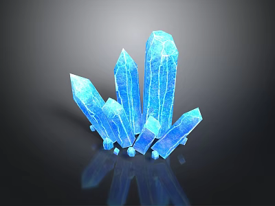 Blue Crystal Cluster Decorative Household Item With Multiple Long Prisms And Reflection 3d model