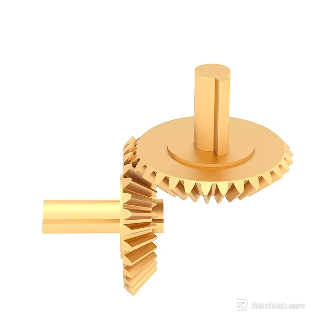 Two Golden Industrial Gears With Tooth Structure And Metal Components Design 3d model 
