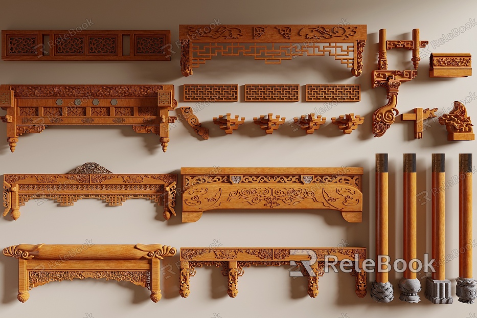 New Chinese style carved cross beam wooden beam ancient building component column arch model