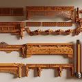 New Chinese style carved cross beam wooden beam ancient building component column arch 3d model