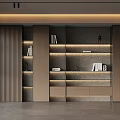 Modern Built in Bookcase with LED Lighting and Wooden Stone Shelves in Minimalist Interior