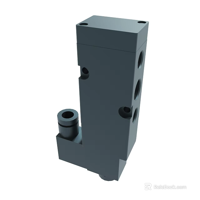 Gray Metal Mechanical Block With Holes And Cylindrical Protrusion Design 3d model 