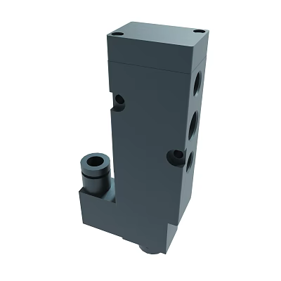 Gray Metal Mechanical Block With Holes And Cylindrical Protrusion Design 3d model