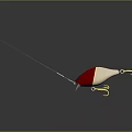 Red And White Fishing Lure With Golden Hooks And Transparent Lip On Dark Background
