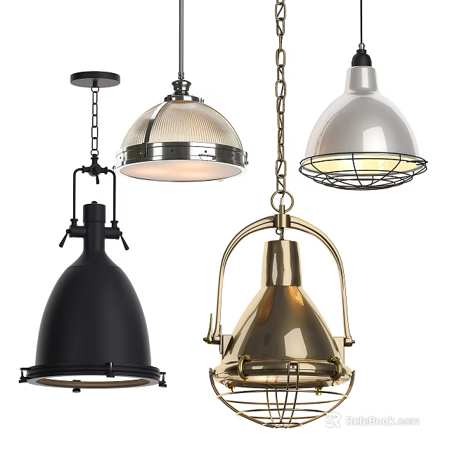 Stylish Pendant Lights With Various Metal Designs In Brass Black And Silver 3d model 