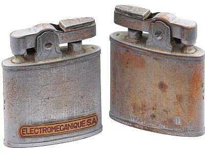 Vintage Rusted Metal Lighters Featuring Electromecanique SA Label for Household Use 3d model