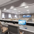School Classroom With Rows Of White Desks Yellow Chairs Large Screen Windows And Ceiling Lights