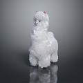 Stuffed White Alpaca Toy with Fluffy Fur Red Ears on Gray Background and Surface Reflection 3d model