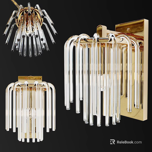 Modern Luxury Wall Sconces With Golden Frame And Transparent Glass Pendants 3d model 