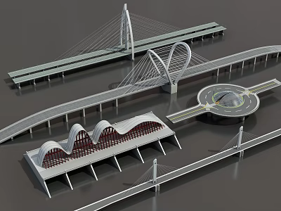 Modern Architectural Bridge Designs With Cable Stayed Arches And Curved Structures 3d model