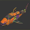 Electric Toy Shark With Orange And Black Mechanical Design And Green Accents