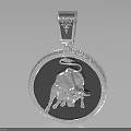 Silver Round Pendant Jewelry With Bull Design And Encrusted Edges