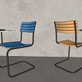 Modern Office Chairs With Blue Yellow Wooden Seat Backrest And Black Metal Frame