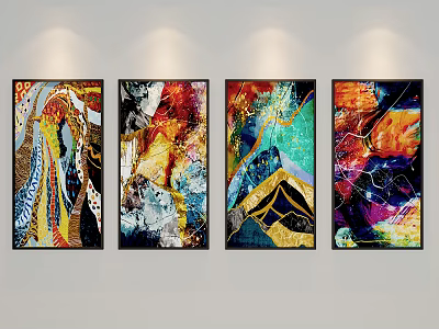 Four Abstract Art Paintings With Colorful Patterns For Modern Wall Decor 3d model