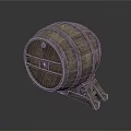Wooden Barrel With Metal Hoops And Wooden Stand For Home Storage