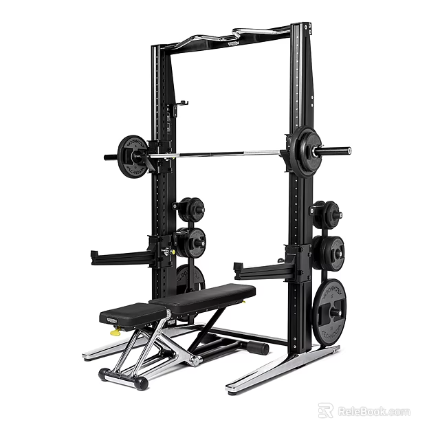 Multifunctional Home Gym Sports Equipment With Power Rack Barbell Weight Plates And Adjustable Bench 3d model 