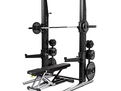 Multifunctional Home Gym Sports Equipment With Power Rack Barbell Weight Plates And Adjustable Bench 3d model