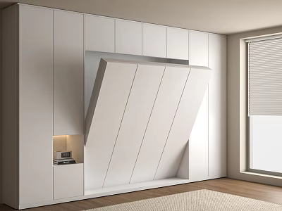 Modern White Bedroom Interior With Integrated Wardrobe And Wall Bed Built In Design 3d model