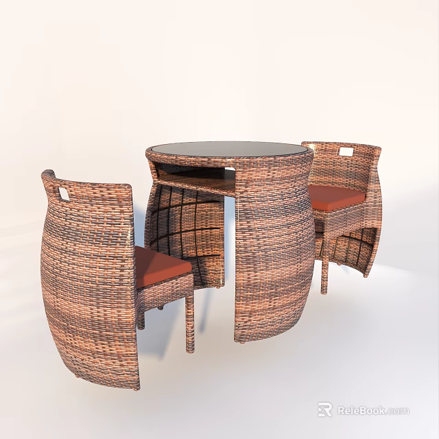 Modern Wicker Outdoor Sofa With Red Cushions For Patio Use 3d model