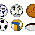Collection of Sports Equipment Balls Including Soccer Basketball Volleyball and Football Varieties