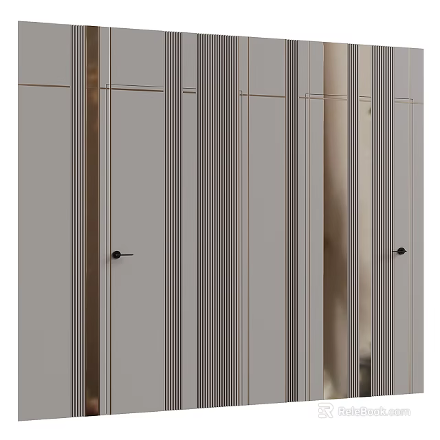 Modern Hinged Door Design With Vertical Lines And Gray Panel For Interior Home Use 3d model